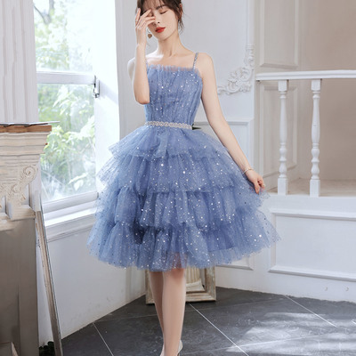 Blue tulle short a-line prom dress homecoming dress - Thumbnail 2