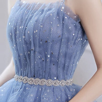 Blue tulle short A-line prom dress homecoming dress - Thumbnail 1