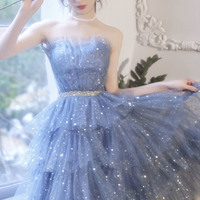 Blue tulle short A-line prom dress homecoming dress - Thumbnail 3