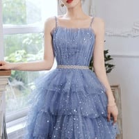Blue tulle short A-line prom dress homecoming dress - Thumbnail 4