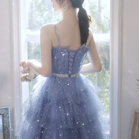 Blue tulle short A-line prom dress homecoming dress - Thumbnail 6