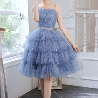 Blue tulle short A-line prom dress homecoming dress - Thumbnail 7
