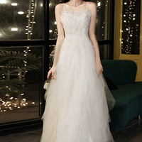 Champagne tulle beaded long prom dress evening dress - Thumbnail 2