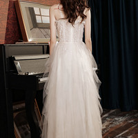 Champagne tulle beaded long prom dress evening dress - Thumbnail 3