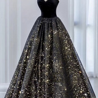 Black tulle sequins long ball gown formal gown - Thumbnail 2