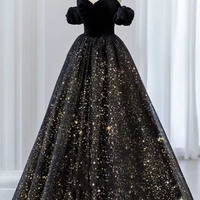 Black tulle sequins long ball gown formal gown - Thumbnail 3