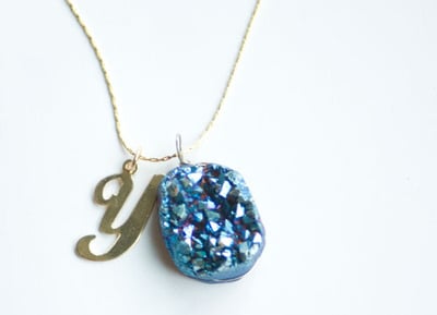 Initial Rainbow Druzy short necklace