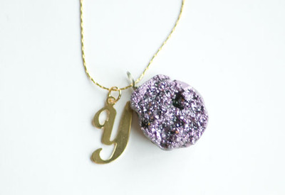 Initial Purple Druzy short necklace