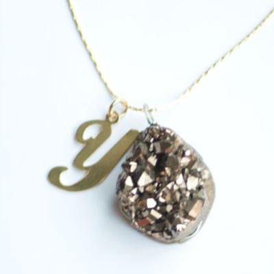 Initial bronze druzy short necklace