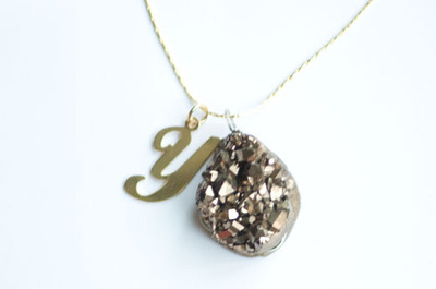 Initial Bronze Druzy short necklace