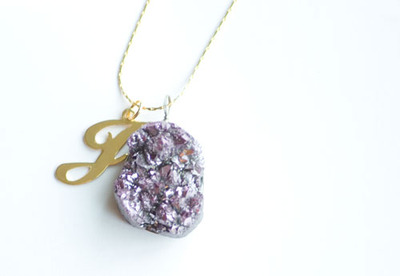 Initial Purple Druzy short necklace
