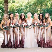 Simple Mermaid Rose Gold Sequin Long Bridesmaid Dresses - Thumbnail 1