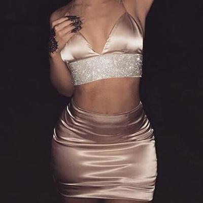 Elegant pink satin two pieces party dress - Thumbnail 3