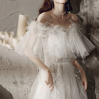 White tulle lace long prom dress, A-line evening dress - Thumbnail 6