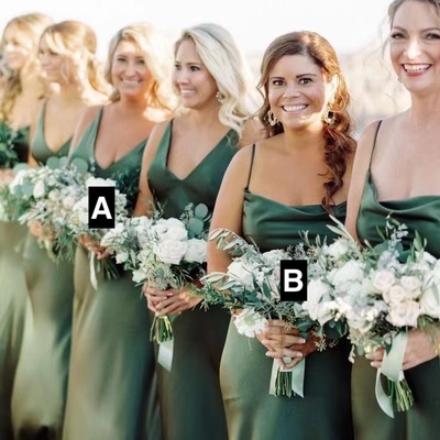 Olive green bridesmaid dresses spaghetti straps/v neck - Thumbnail 3