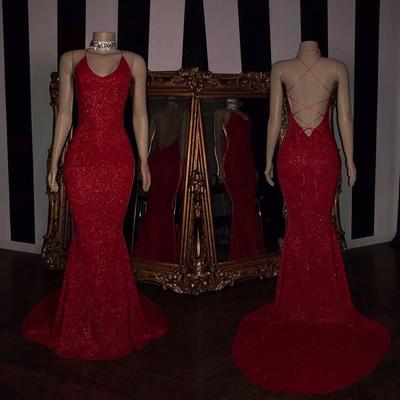 Mermaid straps backless red sequin prom dresses,sexy evening dresses - Thumbnail 2