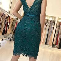 Pretty Sheath Cap Sleeves V Neck Lace Homecoming Dresses  - Thumbnail 1