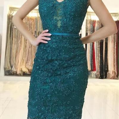 Pretty sheath cap sleeves v neck lace homecoming dresses  - Thumbnail 1