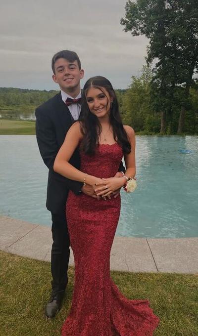 Elegant Mermaid Wine Red Lace Prom Dress With Lace-up Back 