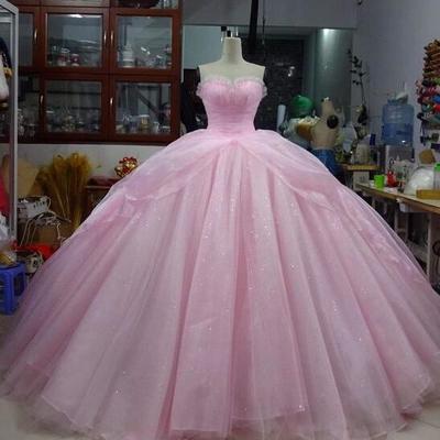 Vintage ball gown pink tulle prom dresses - Thumbnail 4
