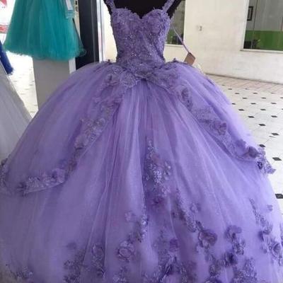 Elegant long purple tulle lace applique prom dresses  - Thumbnail 4
