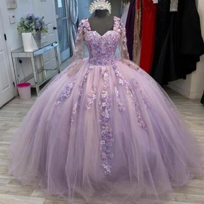 Vintage ball gown lavender lace tulle prom dresses - Thumbnail 2