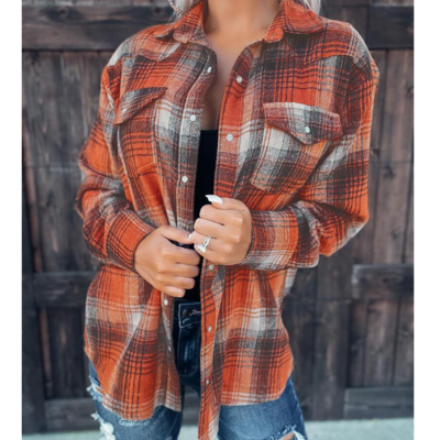Temperament check long sleeve casual shirt tops