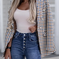 Plaid Long Sleeve Lapel Double Row Button Coat - Thumbnail 2