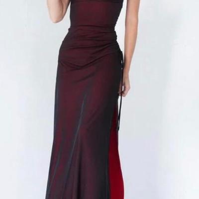 A line spaghetti straps side slit backless prom dresses - Thumbnail 4
