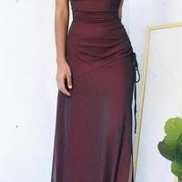 A Line Spaghetti Straps Side Slit Backless Prom Dresses - Thumbnail 1