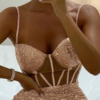 V-Neck Sequins Sling Sleeveless Dress - Thumbnail 1