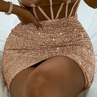 V-Neck Sequins Sling Sleeveless Dress - Thumbnail 2