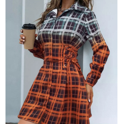 Casual elegant plaid long sleeve dress