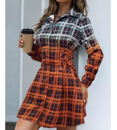 Casual Elegant Plaid Long Sleeve Dress