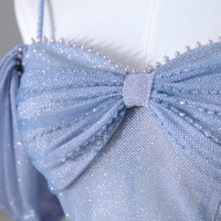 Blue Tulle Long Prom Dress, A-Line Evening Dress - Thumbnail 2
