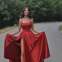 SP2200,Spaghetti Straps Satin Simple Long Prom Dresses Red Back to School Dress - Thumbnail 1