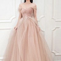 SP1198,Elegant pink tulle long prom evening dresses,pleated formal gown - Thumbnail 3