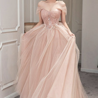 SP1198,Elegant pink tulle long prom evening dresses,pleated formal gown - Thumbnail 1