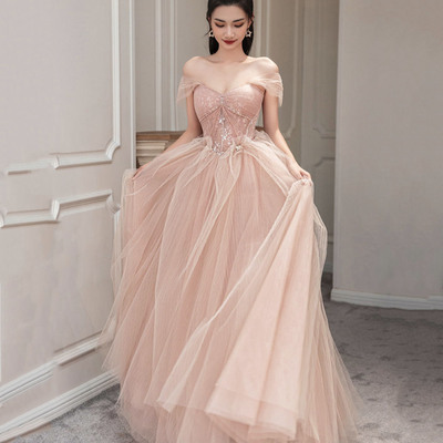 Sp1198,elegant pink tulle long prom evening dresses,pleated formal gown - Thumbnail 4