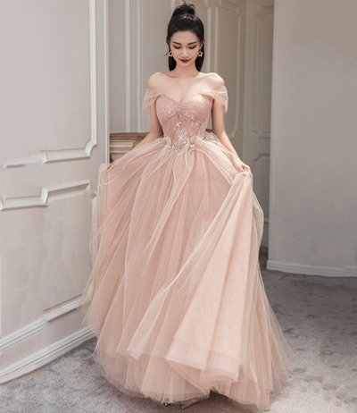 SP1198,Elegant pink tulle long prom evening dresses,pleated formal gown