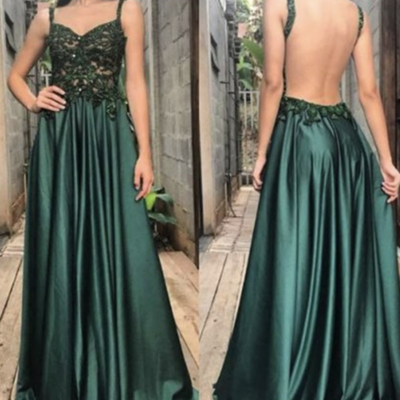 Prom dresses green prom gown backless straps - Thumbnail 3