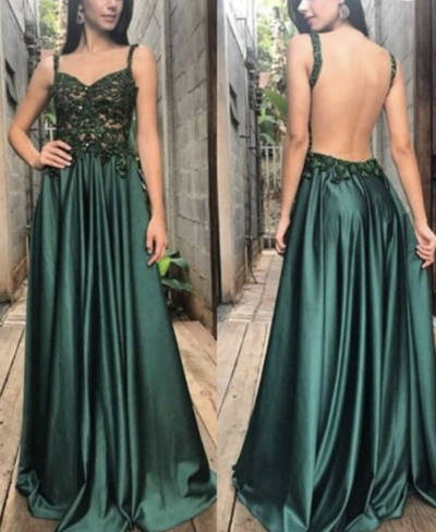 Prom Dresses Green Prom Gown Backless Straps
