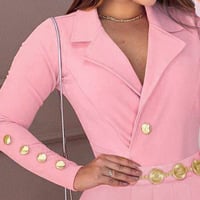 Pink Sweet Slim Long Sleeve Dress - Thumbnail 1