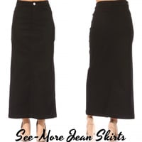 BLACK LONG DENIM SKIRT - Thumbnail 1