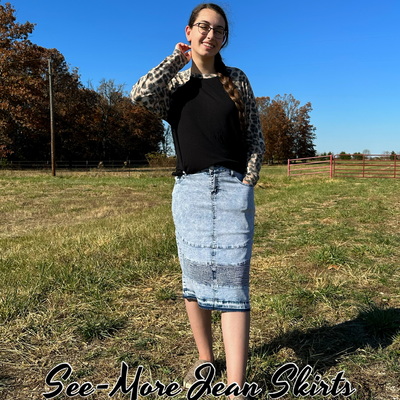 MADISON MID LENGTH SAND WASH DENIM SKIRT