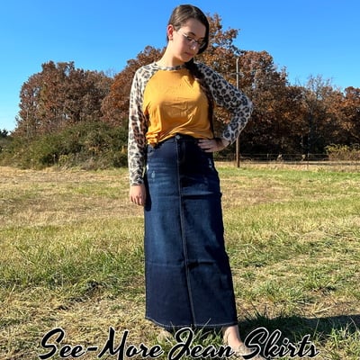 Ashley long distressed dark denim skirt