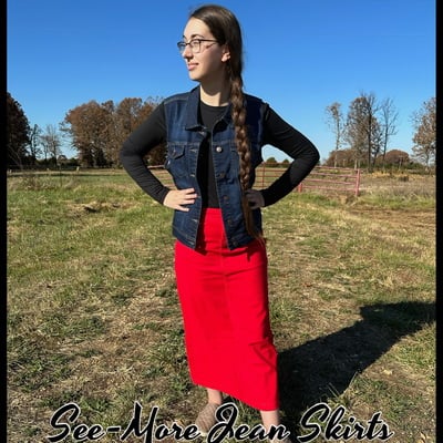RED LONG DENIM SKIRT