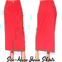RED LONG DENIM SKIRT - Thumbnail 1