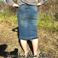 MADISON DISTRESSED MID LENGTH VINTAGE WASH DENIM SKIRT - Thumbnail 2