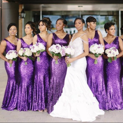 Purple v neck bridesmaid dresses sequins floor length bd6 - Thumbnail 1
